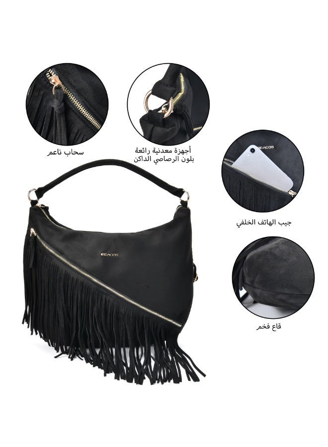 Women's Handbags & Shoulder Bags Faux Suede Fringe Hobo Bag - Convertible Shoulder & Crossbody Bag for Women, Large Capacity Fashion Handbag with Adjustable Strap, Ideal as Gift for Women, Perfect for Dating, Shopping & Everyday Use Fits iPad - Image 3